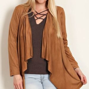 FAUX SUEDE KNIT OPEN CARDIGAN BY LEMON TREE